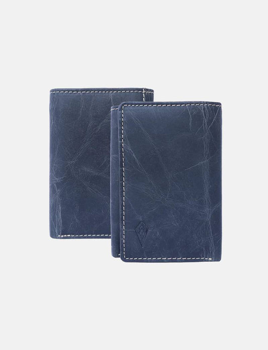 Original Leather Smart RFID protectioN, 3 Fold Wallet (Navy Blue)