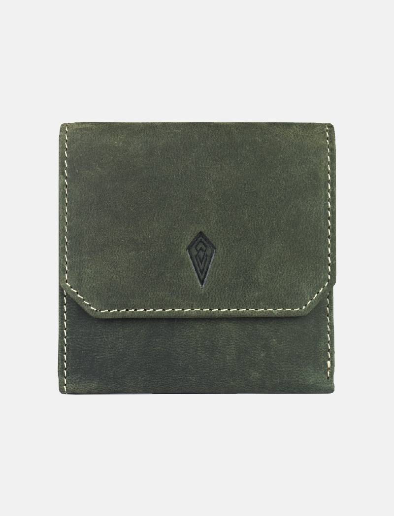 Unisex Leather Wallet, 8 Card Holder Slots, Slim Wallet (Battle Green)