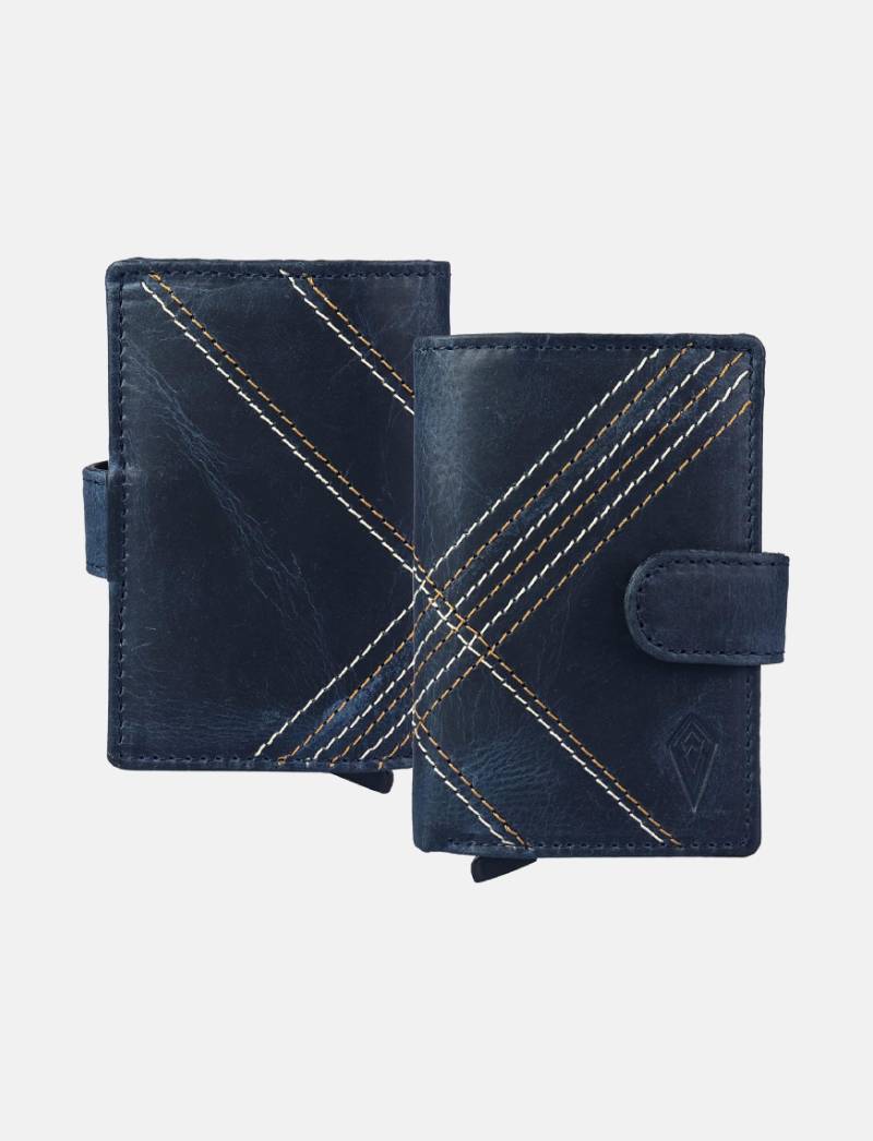 THE ROYAL WAY Unisex Genuine Leather Debit Credit RFID Blocking Card Holder Wallet (Vintage Navy)